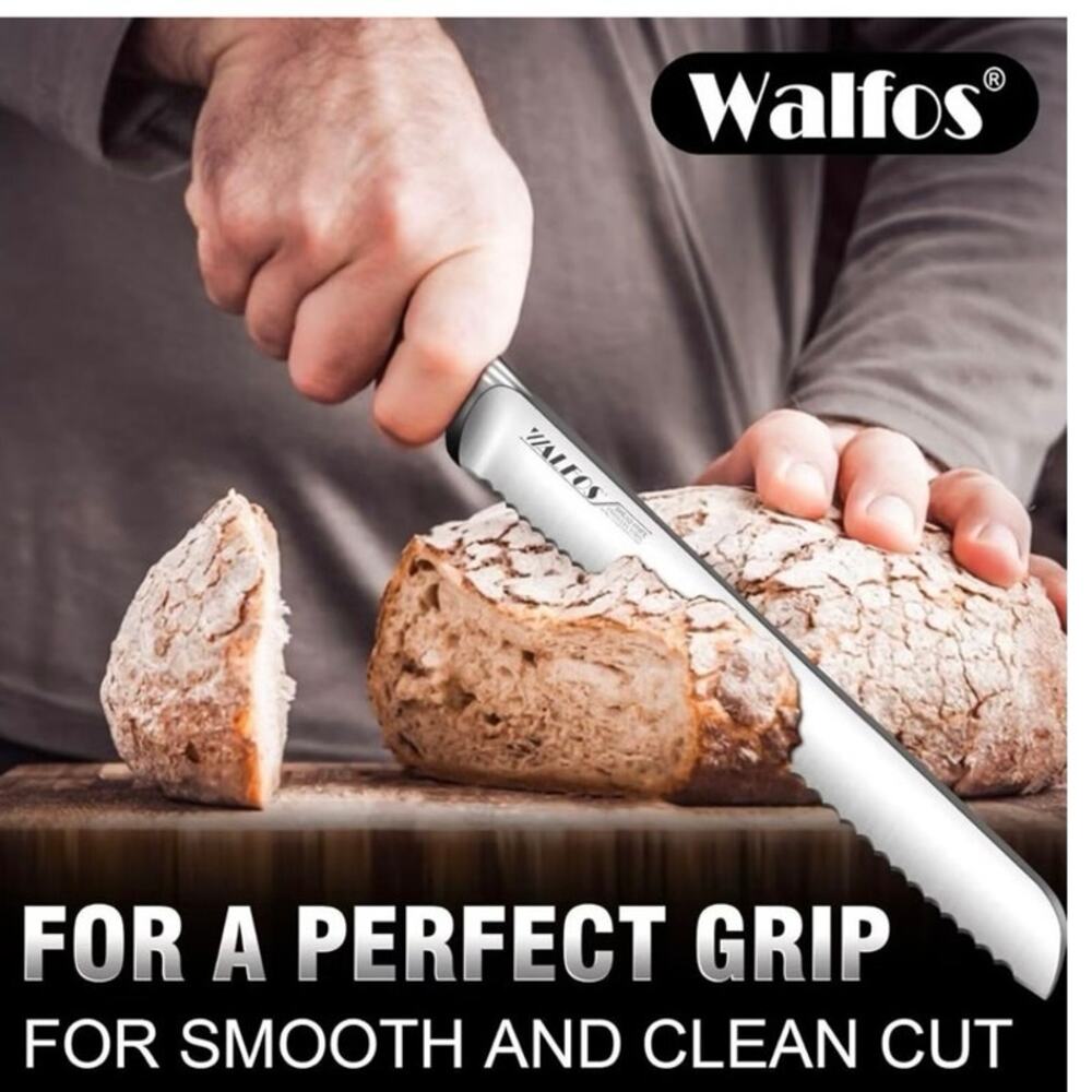 Walfos 8" Bread Pro Premium Stainless Steel Ultra-Sharp Serrated w/ Sheath NIB